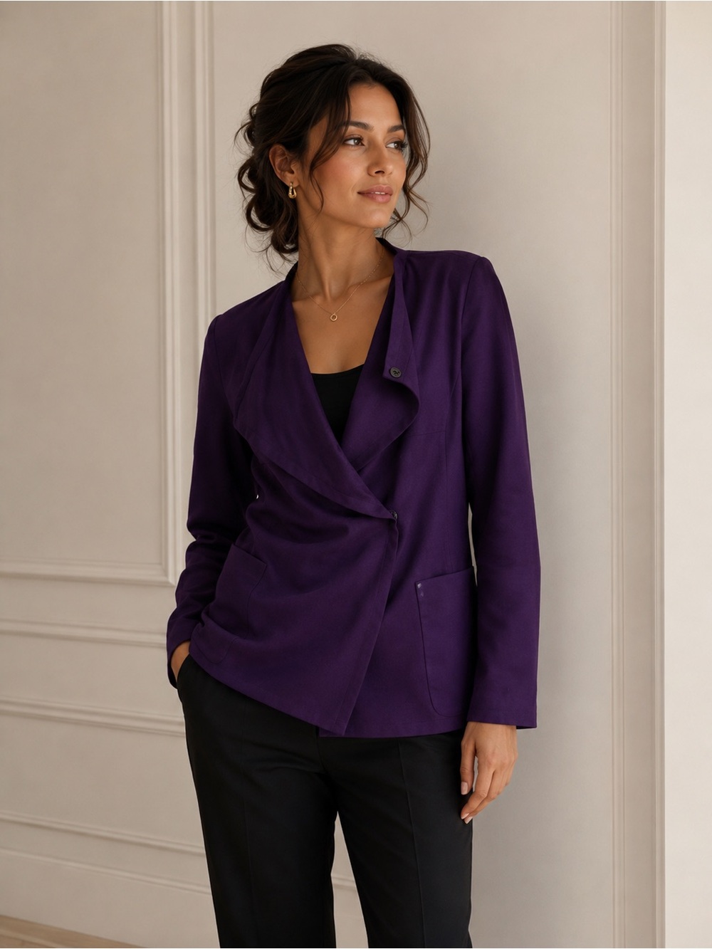 Akris Punto Asymmetrical Snap-Closure Jacket in deep purple.